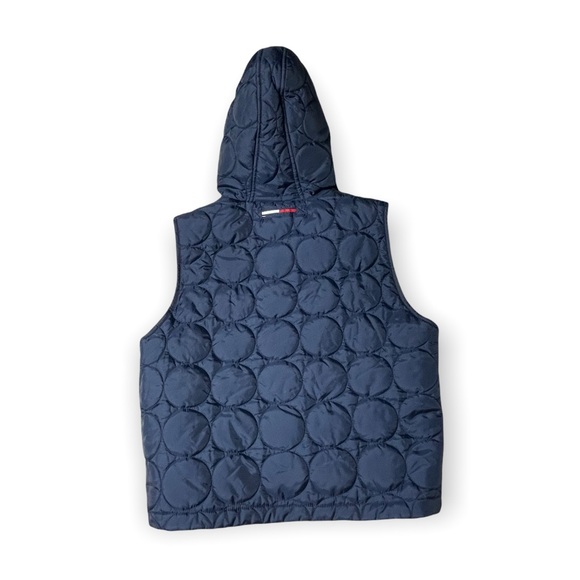 Vintage Tommy Hilfiger Light Weight Hooded Puffer Vest Navy Red Circle Pattern - Picture 6 of 14